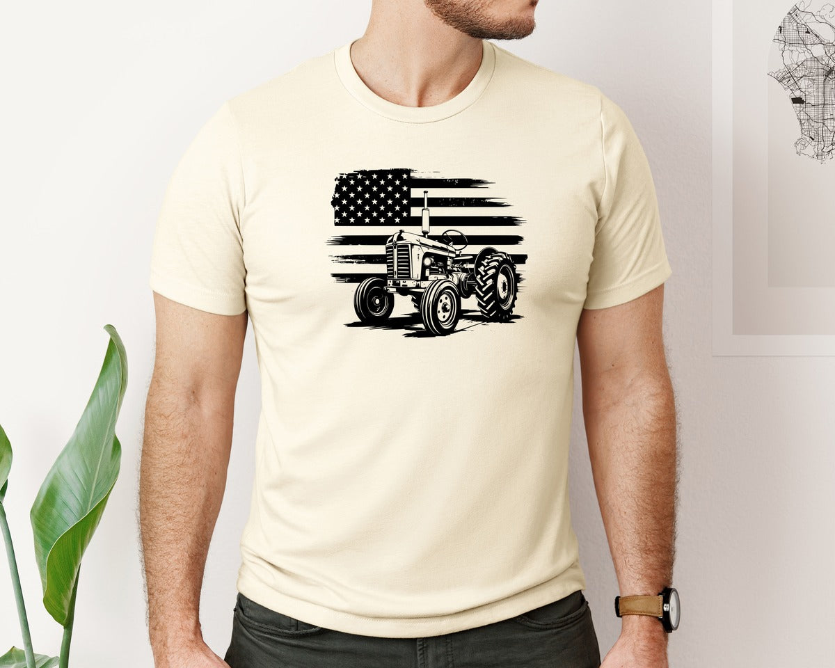 brand:Bella Canvas|color:Light Cream / Natural|Tractor Flag Vector T Shirt Design Graphic T-Shirt
