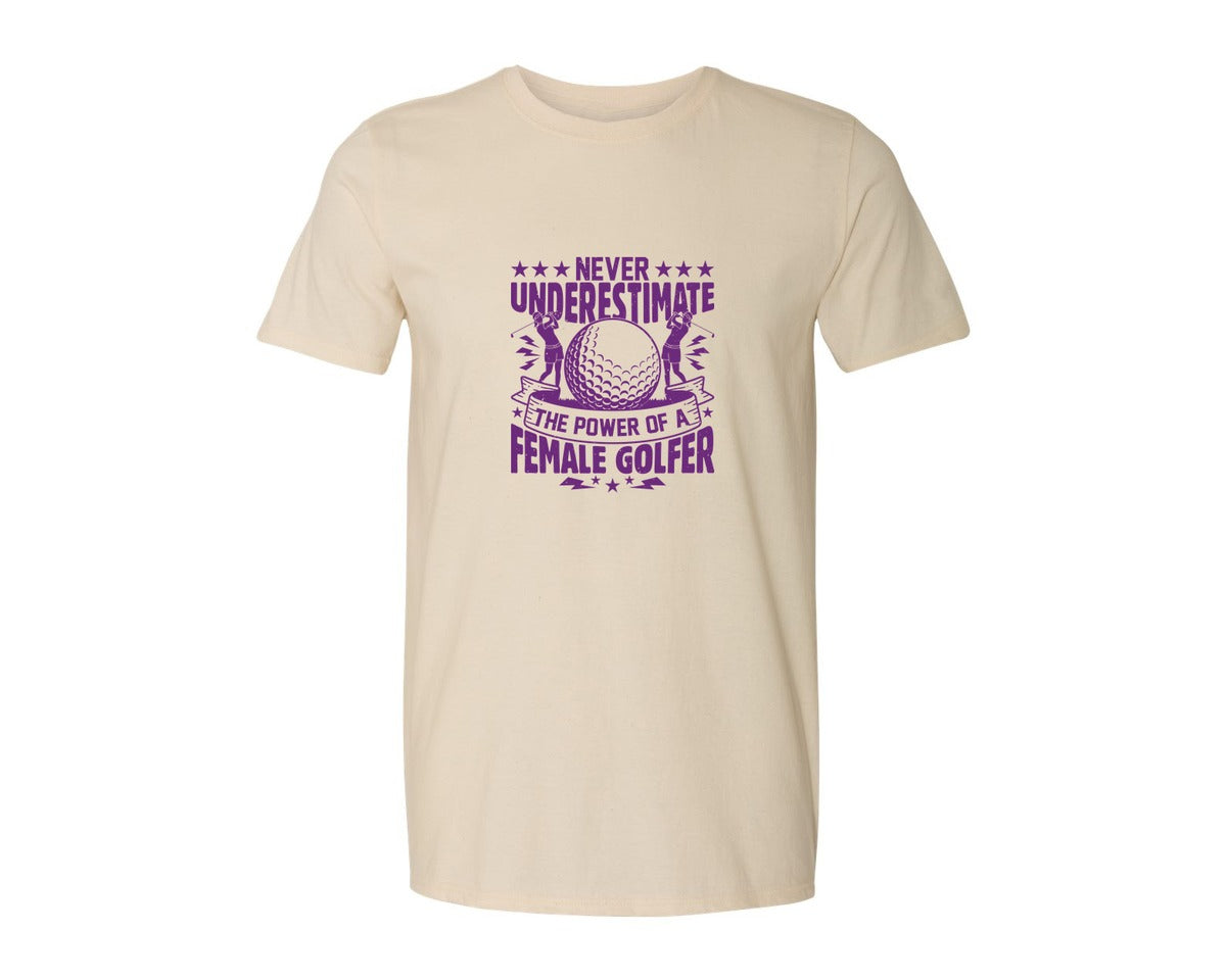brand:Generic|color:Light Cream / Natural|Female Golfer Golf Club T Shirt Design Graphic T-Shirt