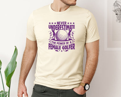 brand:Bella Canvas|color:Light Cream / Natural|Female Golfer Golf Club T Shirt Design Graphic T-Shirt