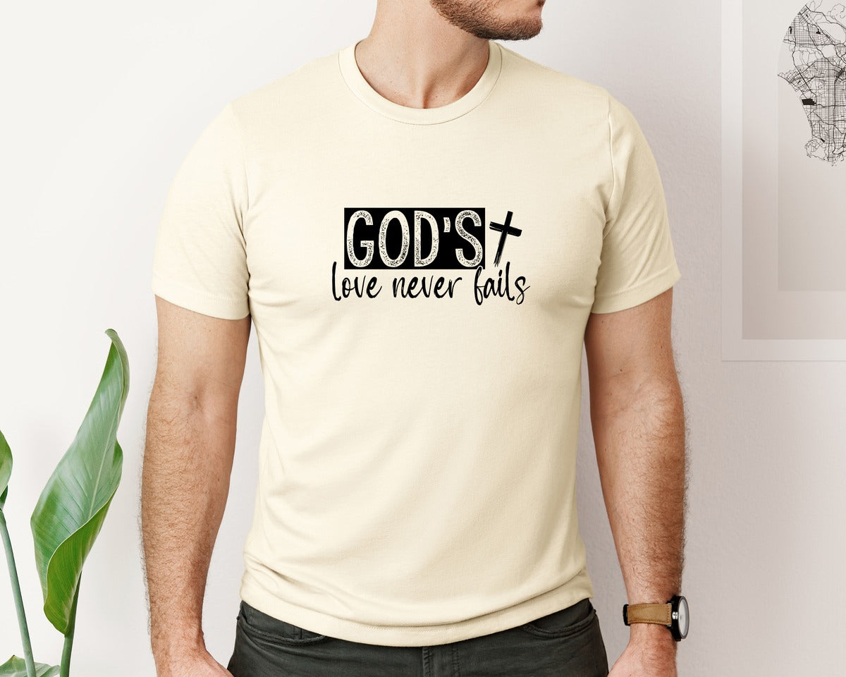 brand:Bella Canvas|color:Light Cream / Natural|Gods Love Never Fails Sleeve Design 2 Graphic T-Shirt