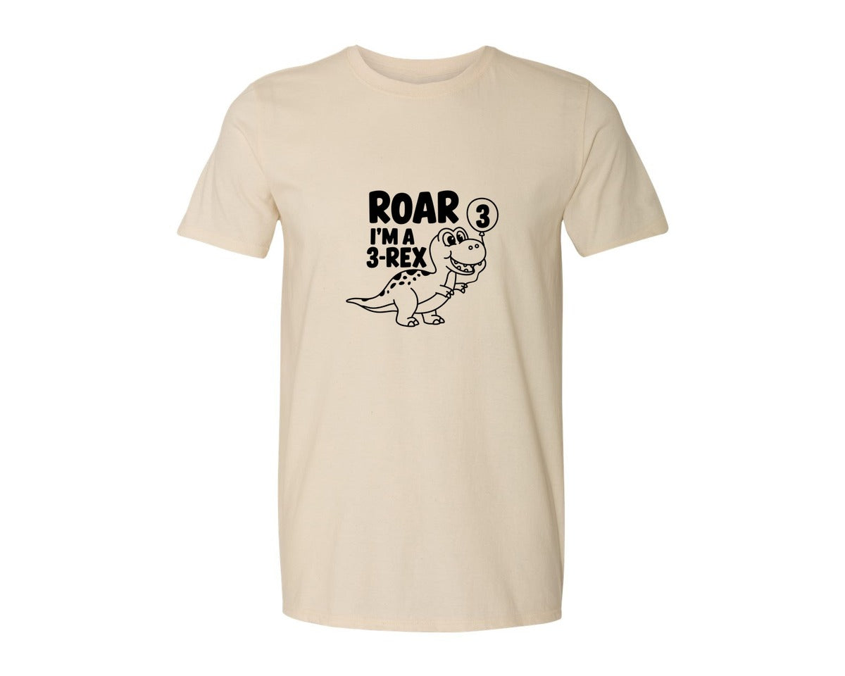 brand:Generic|color:Light Cream / Natural|3 Rex Dinosaur Birthday Graphic T-Shirt