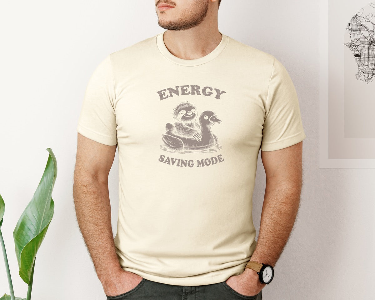 brand:Bella Canvas|color:Light Cream / Natural|Energy Saving Mode Sloth On Duck Float Graphic T-Shirt