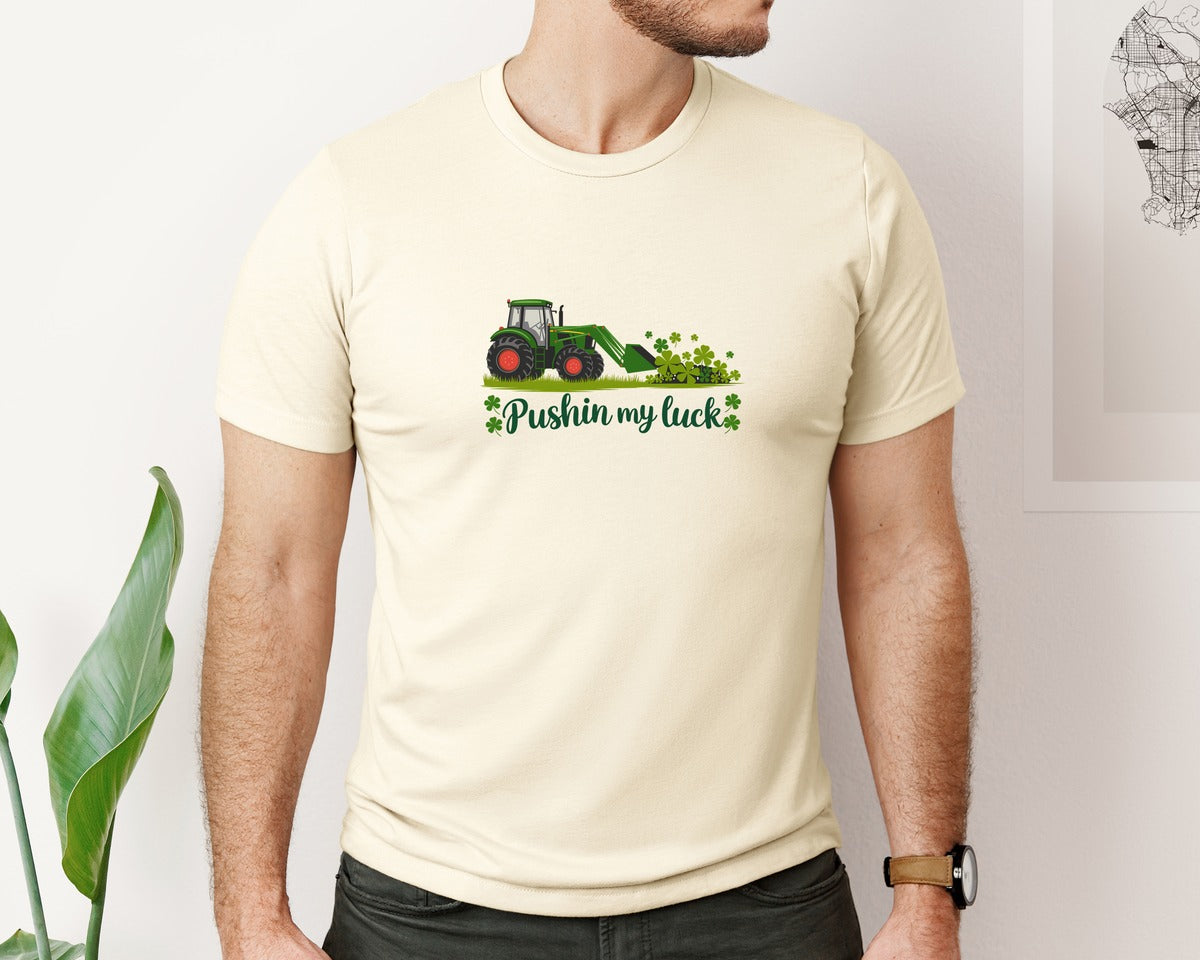 brand:Bella Canvas|color:Light Cream / Natural|Pushin My Luck St Patricks Day 3 Graphic T-Shirt