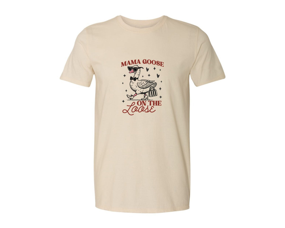brand:Generic|color:Light Cream / Natural|Mama Goose On The Loose Pngtrendy Funny Graphic T-Shirt