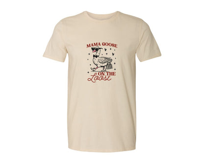 brand:Generic|color:Light Cream / Natural|Mama Goose On The Loose Pngtrendy Funny Graphic T-Shirt