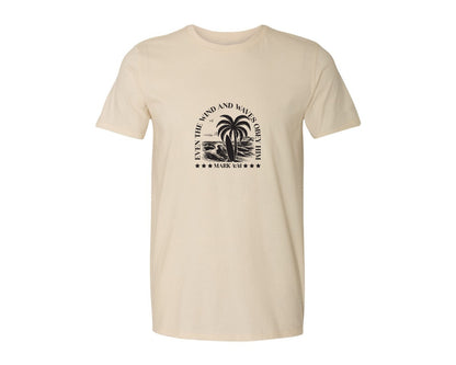brand:Generic|color:Light Cream / Natural|Wind And Waves Obey Him Mark 441 Graphic T-Shirt