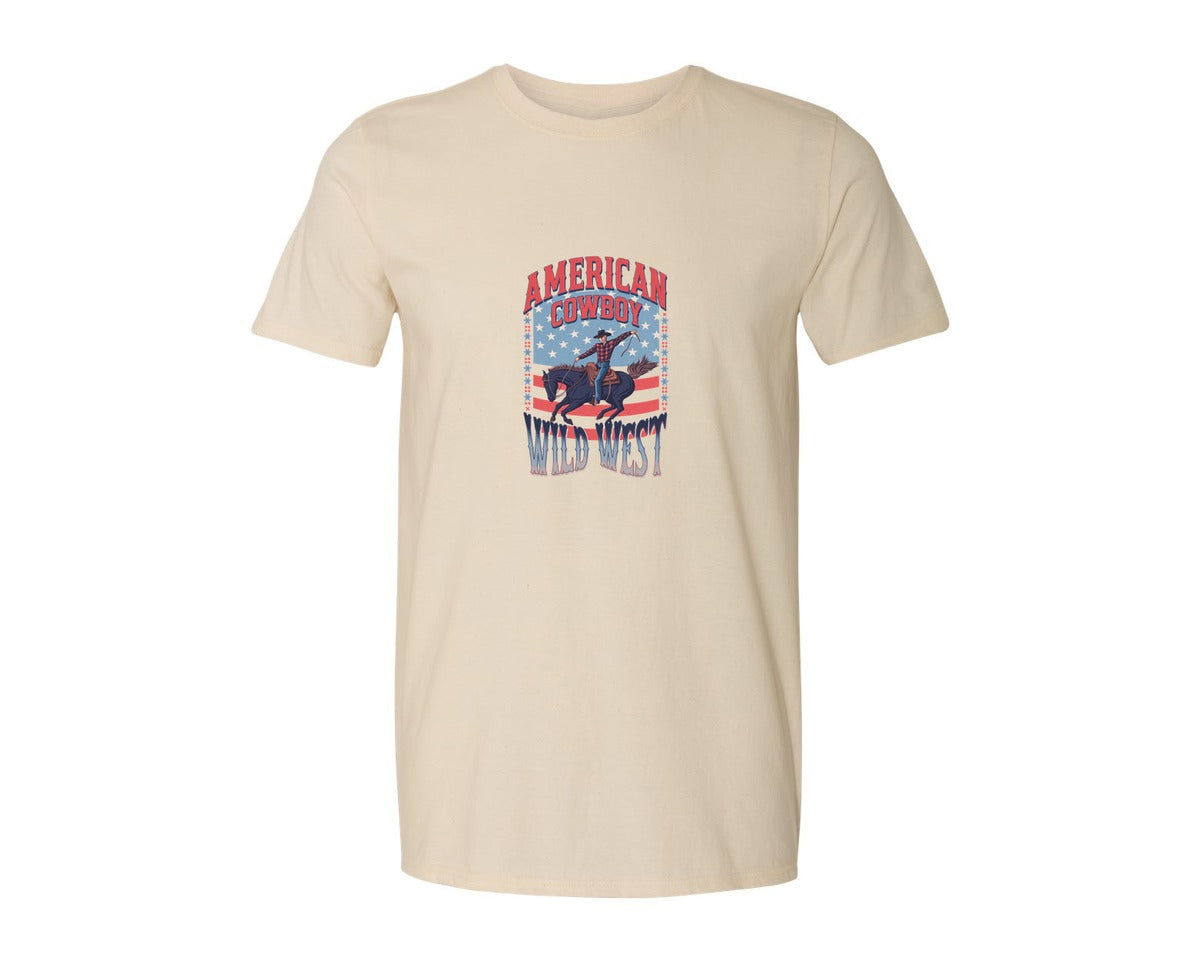 brand:Generic|color:Light Cream / Natural|American Cowboy Wild West Vintage Graphic T-Shirt