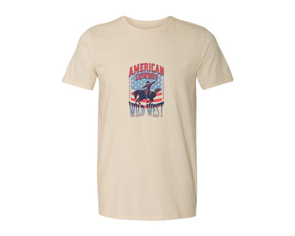 brand:Generic|color:Light Cream / Natural|American Cowboy Wild West Vintage Graphic T-Shirt