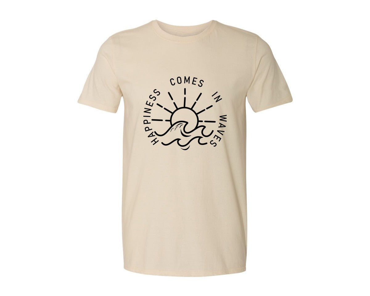 brand:Generic|color:Light Cream / Natural|Happiness Comes In Waves Graphic T-Shirt
