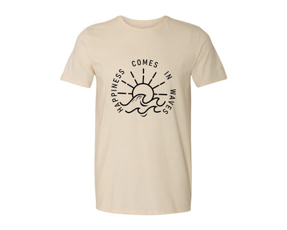 brand:Generic|color:Light Cream / Natural|Happiness Comes In Waves Graphic T-Shirt