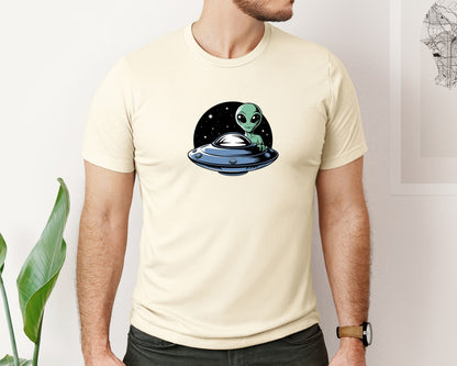 brand:Bella Canvas|color:Light Cream / Natural|Retro Vintage Ufo Alien T Shirt Design 4 Graphic T-Shirt