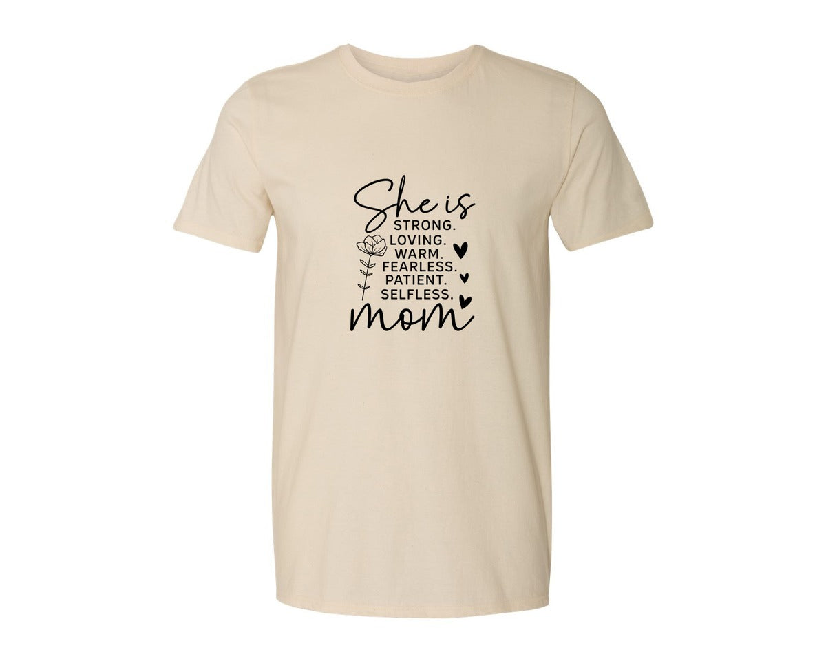 brand:Generic|color:Light Cream / Natural|She Is Strong Loved Mama Graphic T-Shirt