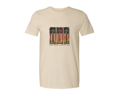 brand:Generic|color:Light Cream / Natural|Stars And Stripes And Jesus Christ Graphic T-Shirt