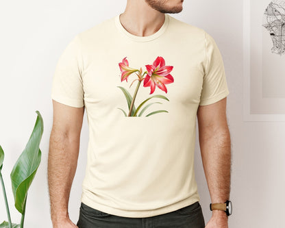brand:Bella Canvas|color:Light Cream / Natural|Red Amaryllis Flower T Shirt Design Graphic T-Shirt