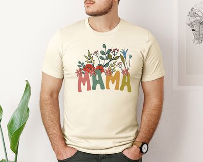 brand:Bella Canvas|color:Light Cream / Natural|Mama Shirt Wildflowers Mama Shirt Graphic T-Shirt