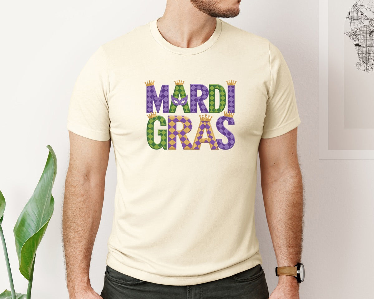brand:Bella Canvas|color:Light Cream / Natural|Mardi Gras Festive Des Graphic T-Shirt