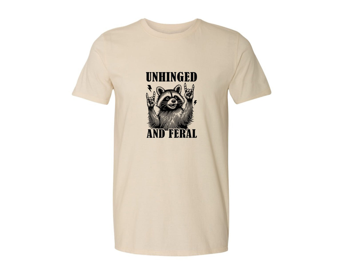 brand:Generic|color:Light Cream / Natural|Unhinged And Feral Vintage Raccoon Meme Graphic T-Shirt