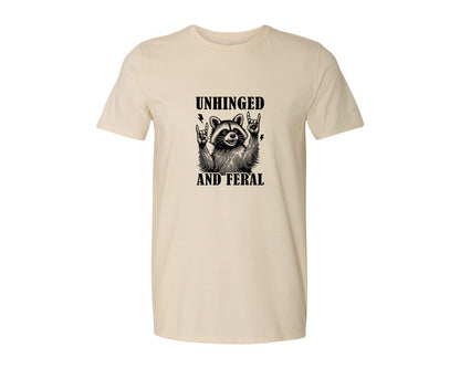 brand:Generic|color:Light Cream / Natural|Unhinged And Feral Vintage Raccoon Meme Graphic T-Shirt