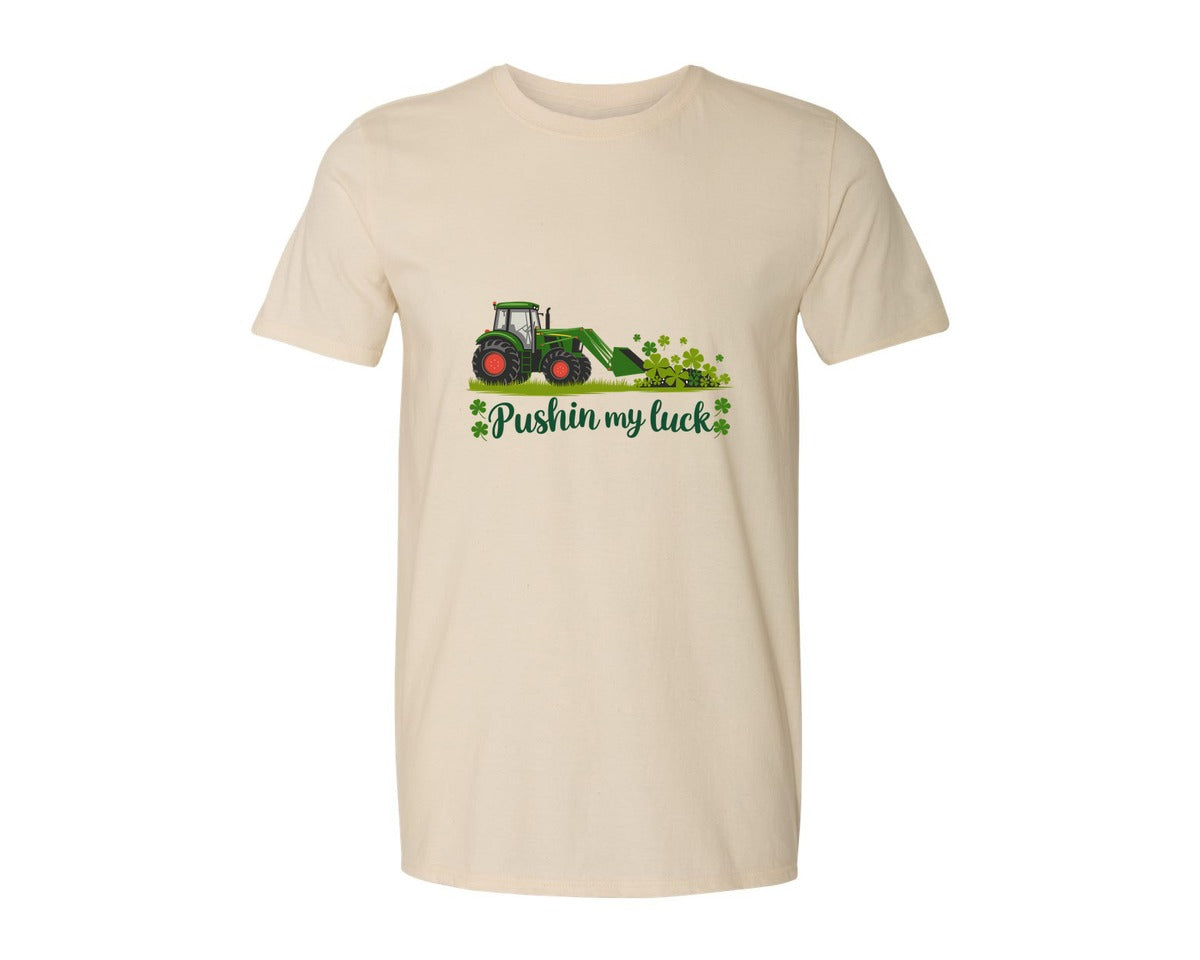 brand:Generic|color:Light Cream / Natural|Pushin My Luck St Patricks Day 3 Graphic T-Shirt