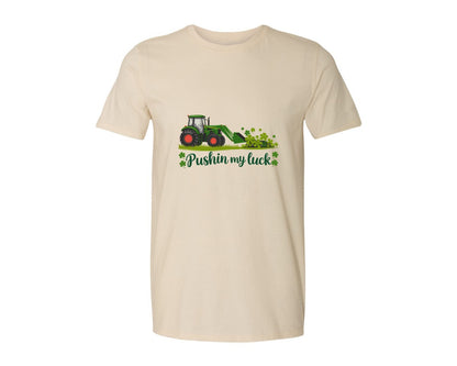 brand:Generic|color:Light Cream / Natural|Pushin My Luck St Patricks Day 3 Graphic T-Shirt