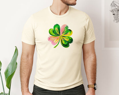 brand:Bella Canvas|color:Light Cream / Natural|Brushstroke Shamrock Graphic T-Shirt