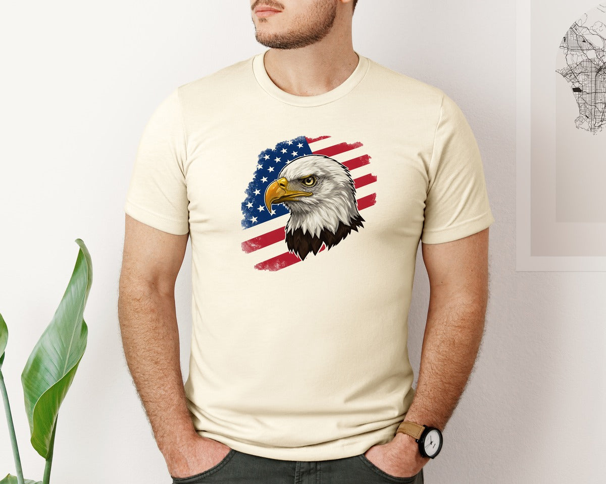 brand:Bella Canvas|color:Light Cream / Natural|American Eagle With Flag Patriotic Graphic T-Shirt