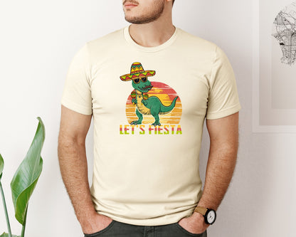 brand:Bella Canvas|color:Light Cream / Natural|Lets Fiesta Dinosaur Cinco De Mayo Graphic T-Shirt