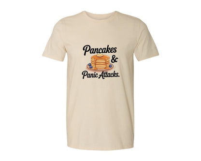 brand:Generic|color:Light Cream / Natural|Pancakes Panic Attacks Graphic T-Shirt
