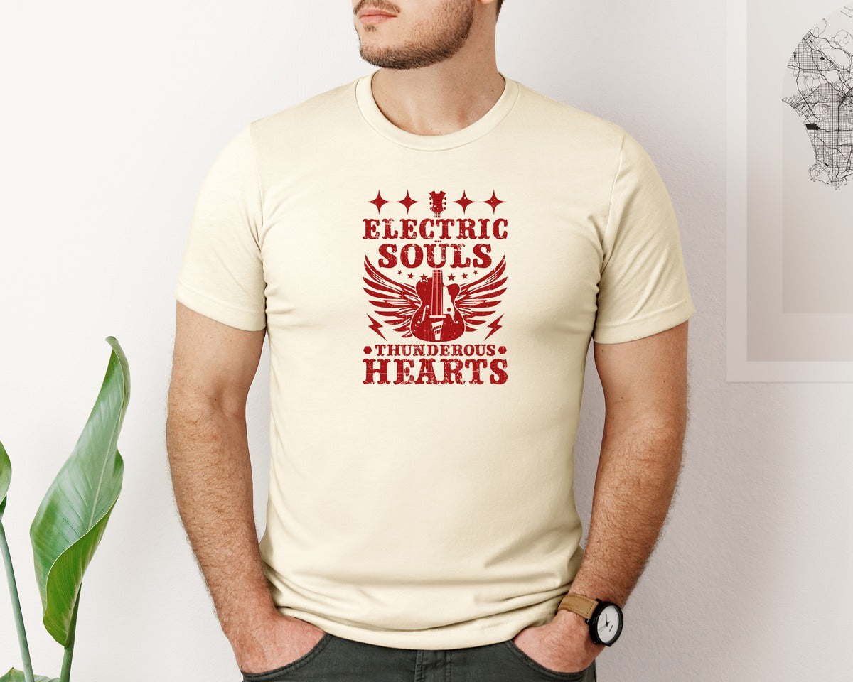 brand:Bella Canvas|color:Light Cream / Natural|Electric Souls Thunderous Hearts Graphic T-Shirt
