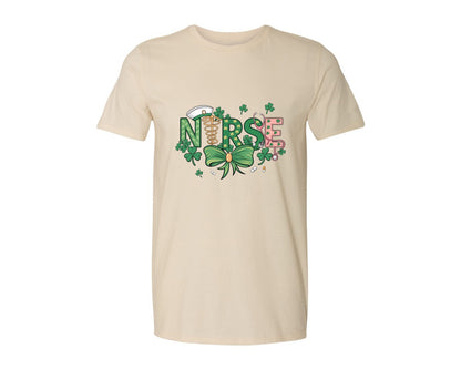 brand:Generic|color:Light Cream / Natural|St Patricks Day Nurse Lucky Nurse 6 Graphic T-Shirt