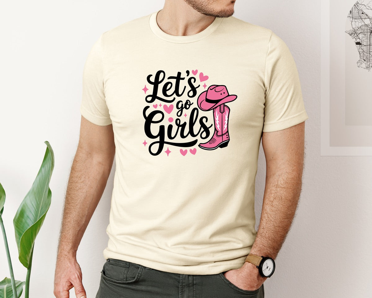 brand:Bella Canvas|color:Light Cream / Natural|Lets Go Girls Western Cowgirl Graphic T-Shirt
