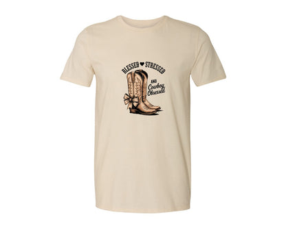 brand:Generic|color:Light Cream / Natural|Blessed Stressed Mom Western Mothers Day 2 Graphic T-Shirt