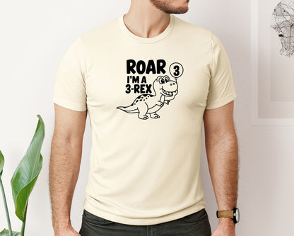 brand:Bella Canvas|color:Light Cream / Natural|3 Rex Dinosaur Birthday Graphic T-Shirt