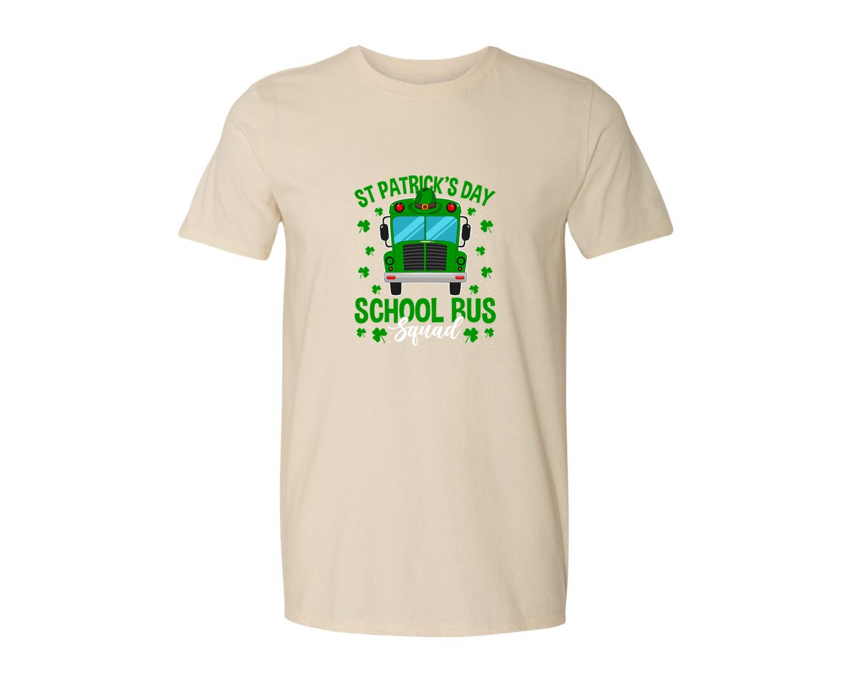 brand:Generic|color:Light Cream / Natural|St Patricks Day School Bus Squad School 2 Graphic T-Shirt