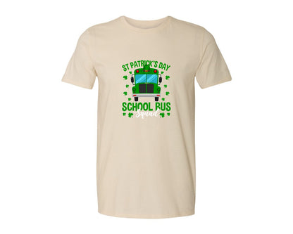 brand:Generic|color:Light Cream / Natural|St Patricks Day School Bus Squad School 2 Graphic T-Shirt