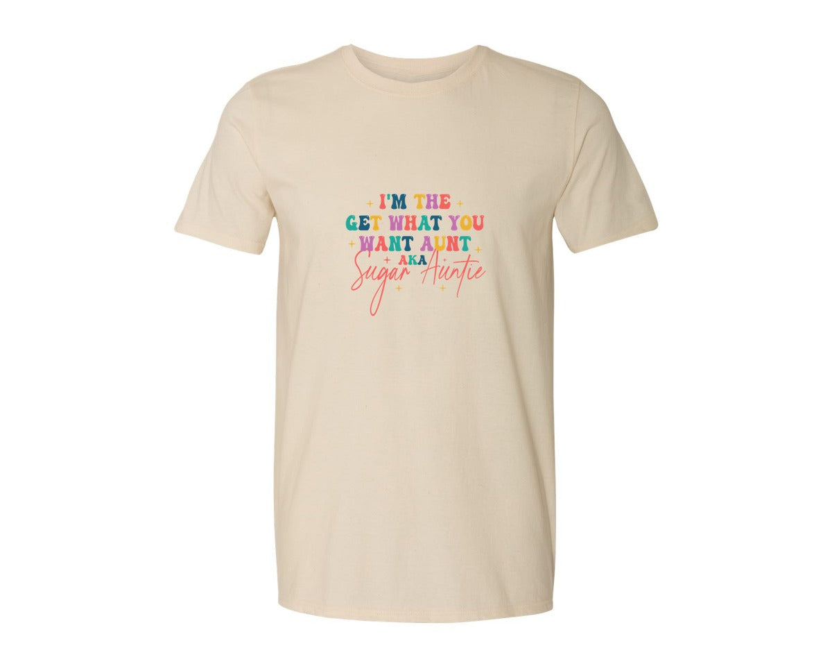 brand:Generic|color:Light Cream / Natural|Sugar Auntie Im The Get What Graphic T-Shirt