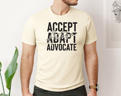 brand:Bella Canvas|color:Light Cream / Natural|Accept Adapt Advocate Autism Graphic T-Shirt