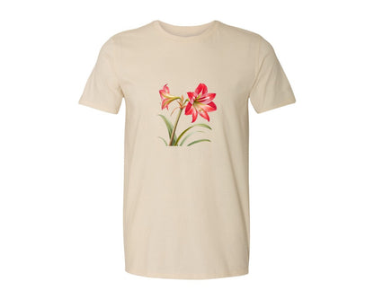 brand:Generic|color:Light Cream / Natural|Red Amaryllis Flower T Shirt Design Graphic T-Shirt