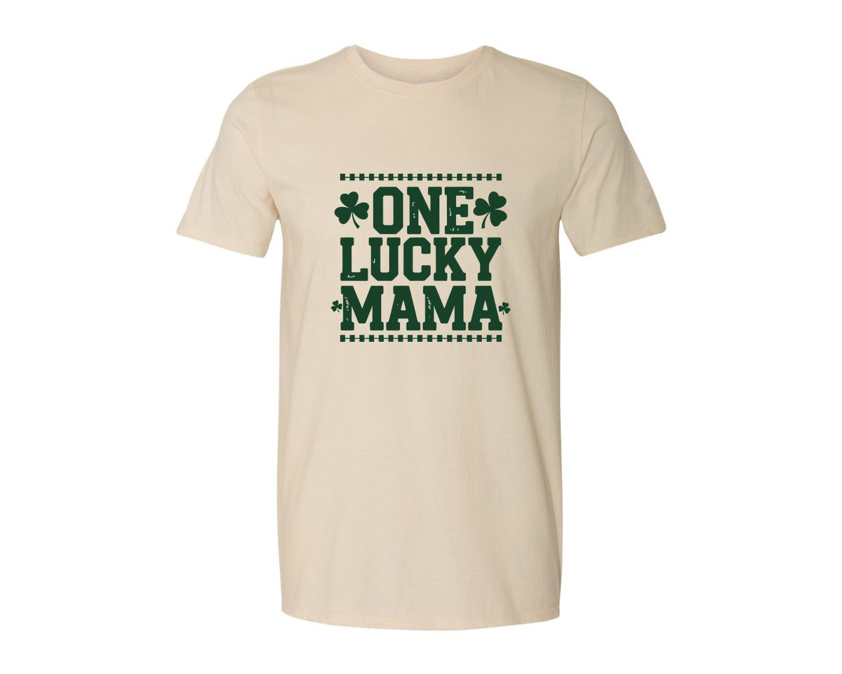 brand:Generic|color:Light Cream / Natural|One Lucky Mama Design 40 Graphic T-Shirt