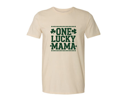 brand:Generic|color:Light Cream / Natural|One Lucky Mama Design 40 Graphic T-Shirt