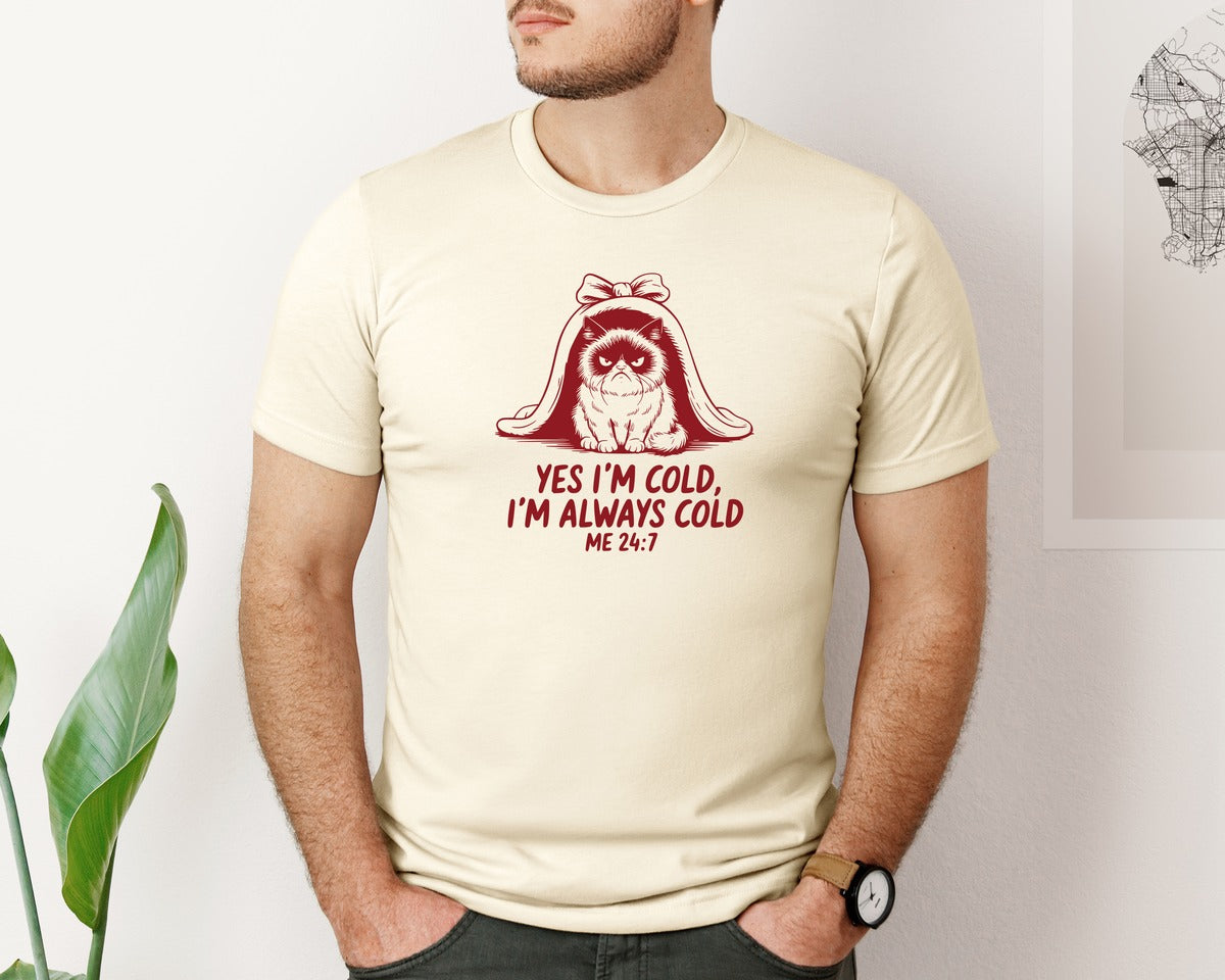 brand:Bella Canvas|color:Light Cream / Natural|Yes Im Cold Always Cold Me 247 Des Graphic T-Shirt