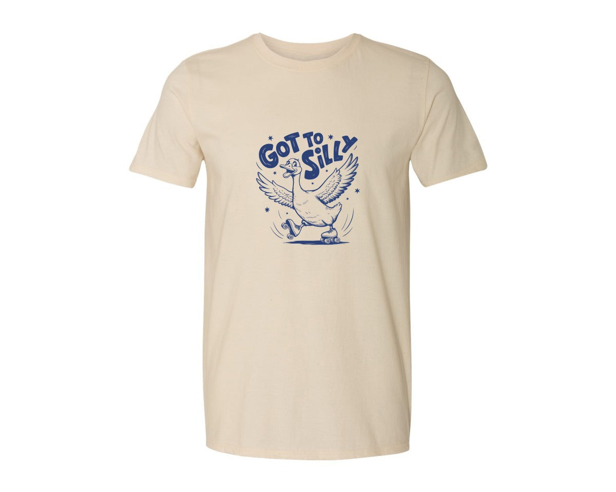 brand:Generic|color:Light Cream / Natural|Funny Goose Got Too Silly Design Graphic T-Shirt