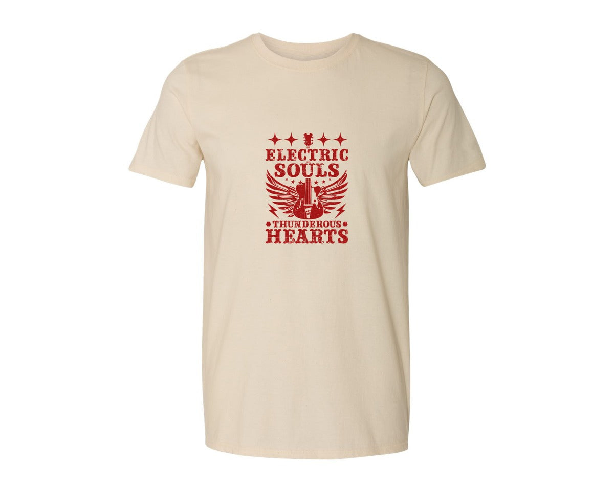 brand:Generic|color:Light Cream / Natural|Electric Souls Thunderous Hearts Graphic T-Shirt