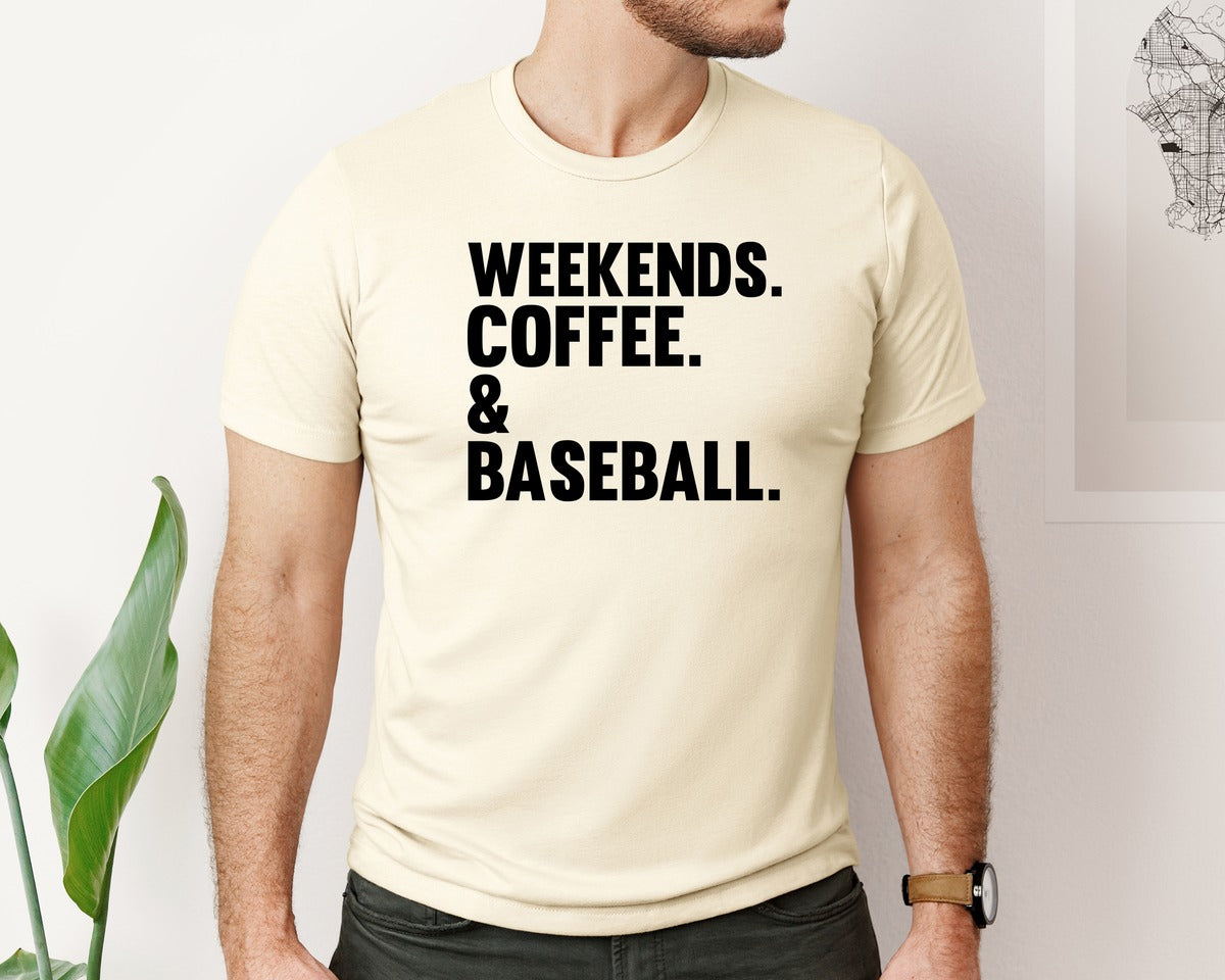 brand:Bella Canvas|color:Light Cream / Natural|Weekends Coffee Baseball Tshirt Design Graphic T-Shirt