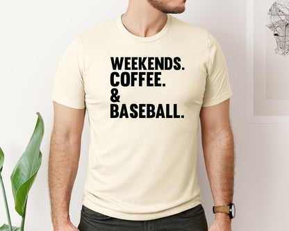 brand:Bella Canvas|color:Light Cream / Natural|Weekends Coffee Baseball Tshirt Design Graphic T-Shirt