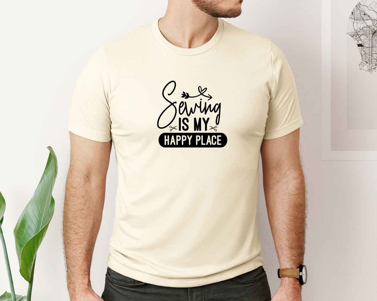 brand:Bella Canvas|color:Light Cream / Natural|Sewing Is My Happy Place 36 Graphic T-Shirt