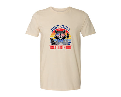 brand:Generic|color:Light Cream / Natural|Retro Raccoon 4Th Of July Chill Vibes Graphic T-Shirt