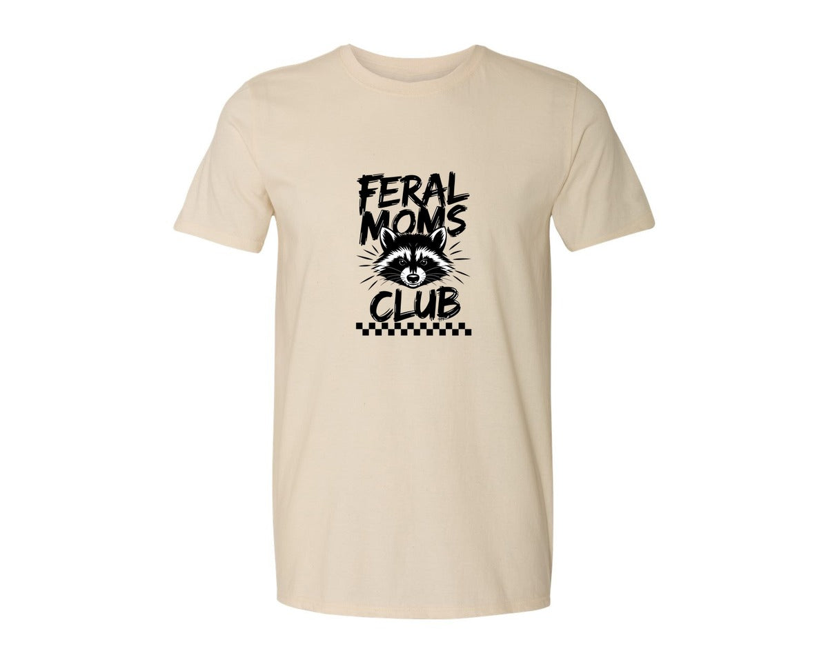 brand:Generic|color:Light Cream / Natural|Feral Moms Club Mom Life Raccoon Graphic T-Shirt