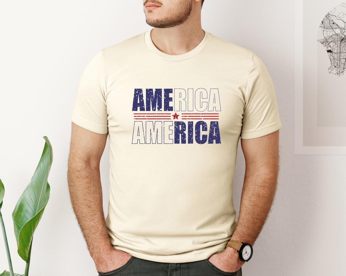 brand:Bella Canvas|color:Light Cream / Natural|America Patriotic Graphic T-Shirt
