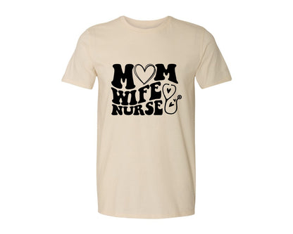brand:Generic|color:Light Cream / Natural|Mom Wife Nurse Wavy Graphic T-Shirt